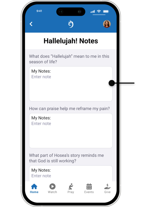 Use message notes in Compass Rock Mobile app built by 9 Embers to prompt reflection or inspire thoughts.