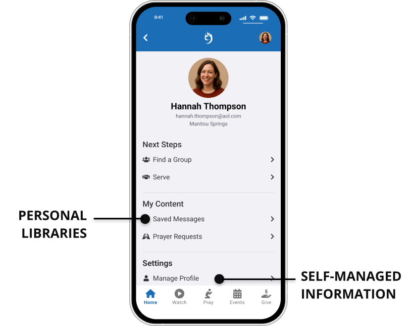 9 Embers empowers your congregation with personal libraries and self-service information management through your Rock Mobile App.
