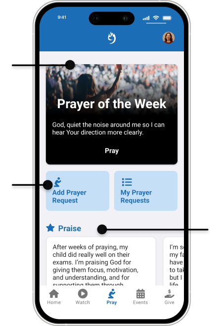 Build and grow prayer habits through Rock Mobile prayer features built by 9 Embers.