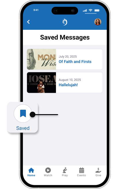 Compass Rock Mobile app built by 9 Embers includes Saved Messages library.